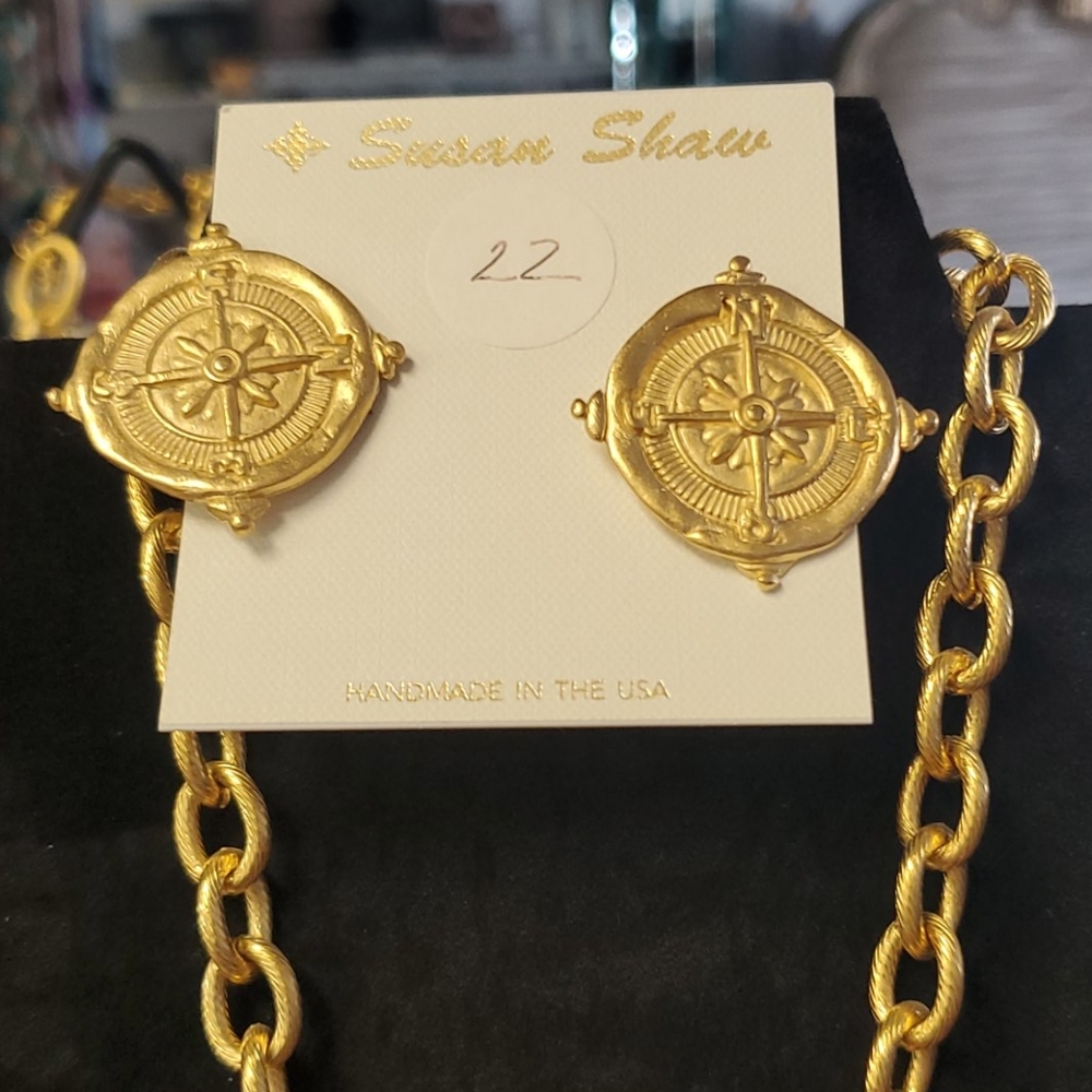 Compass medallion earrings